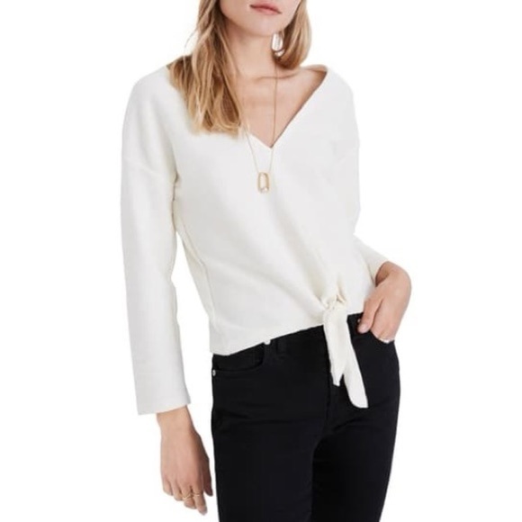 Madewell Texture & Thread Ribbed Tie Front Top S - Picture 1 of 10